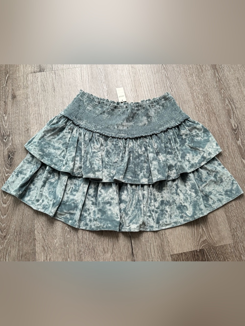 NWT Aerie Crushed Velvet Tiered Ruffle Mini Skirt Teal Size L